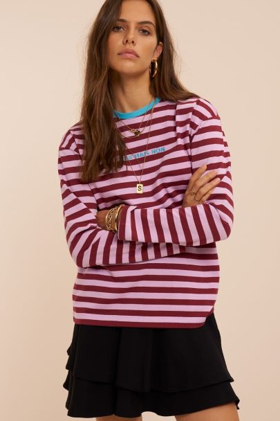T-shirt &agrave; manches longues ray&eacute; rose 'Oui mais non'