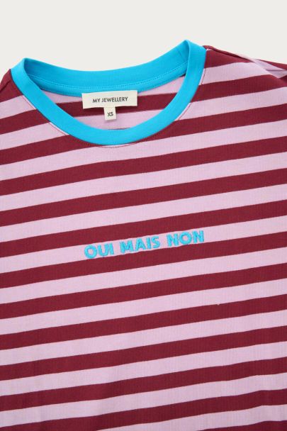 Roze gestreepte longsleeve 'Oui mais non'