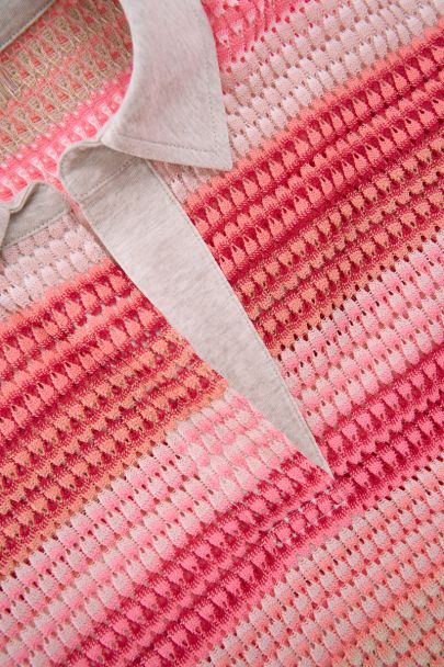 Roze gestreepte polo met lange mouwen