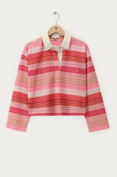 Roze gestreepte polo met lange mouwen
