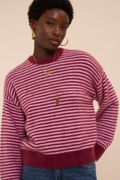Roze gestreepte trui met ronde hals