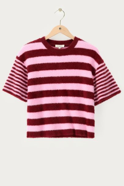Pull rayé rose à manches courtes
