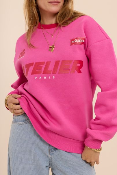 Sweat rose avec d&eacute;tails rouges 'Atelier Paris'
