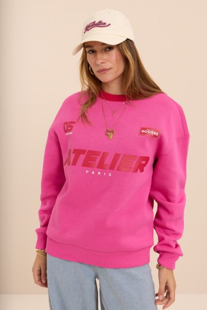 Roze sweater met rode details 'Atelier Paris'