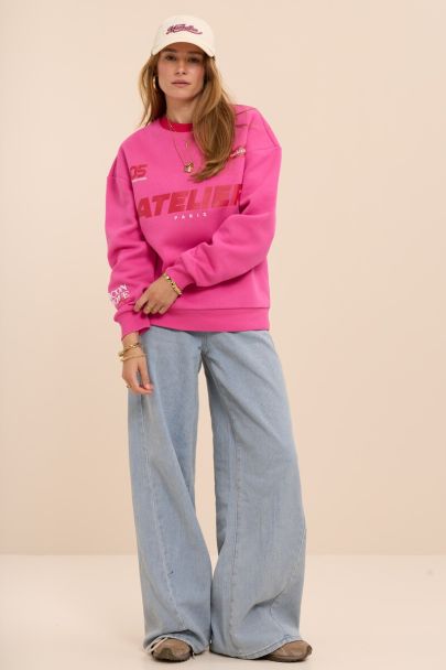 Sweat rose avec d&eacute;tails rouges 'Atelier Paris'