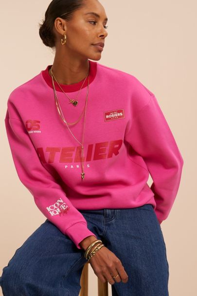 Roze sweater met rode details 'Atelier Paris'