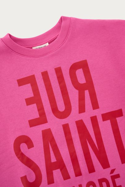 Pink sweatshirt with red print "Rue saint honoré"
