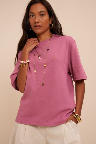 Roze T-shirt met bloemenprint vakjes