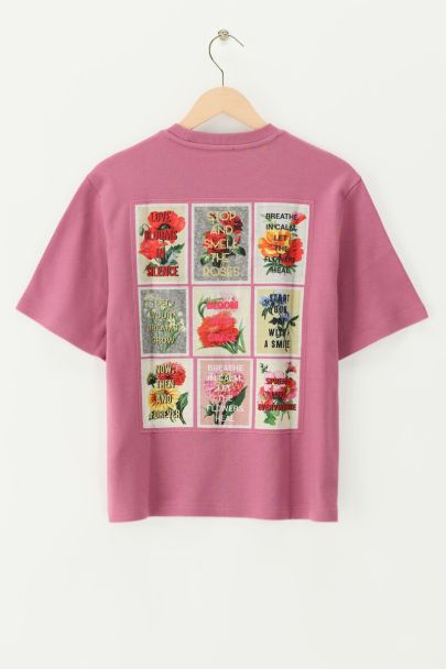 Roze T-shirt met bloemenprint vakjes