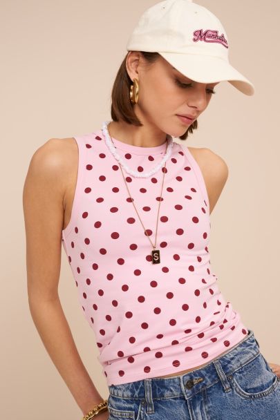 Roze tanktop met polkadot