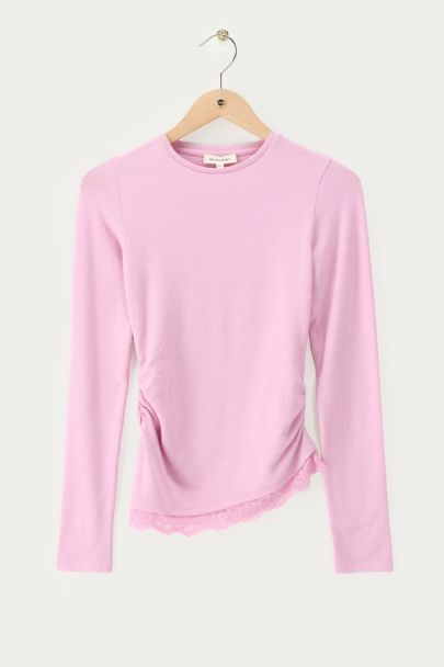Pinkes Langarmshirt mit Spitze