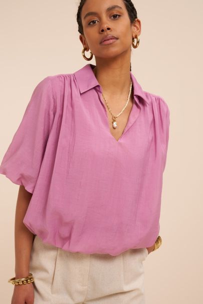 Pink top with short balloon sleeves