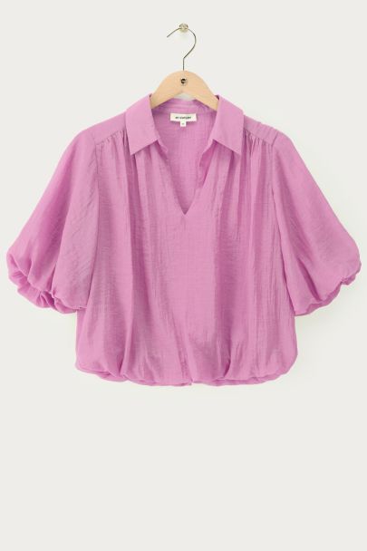 Top rose à manches ballon courtes