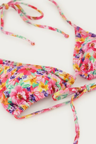 Roze triangle bikini set met bloemen