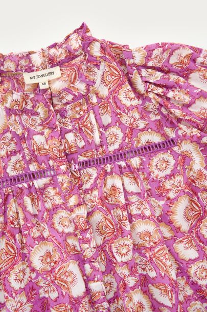 Paarse blouse met bloemenprint en tapes