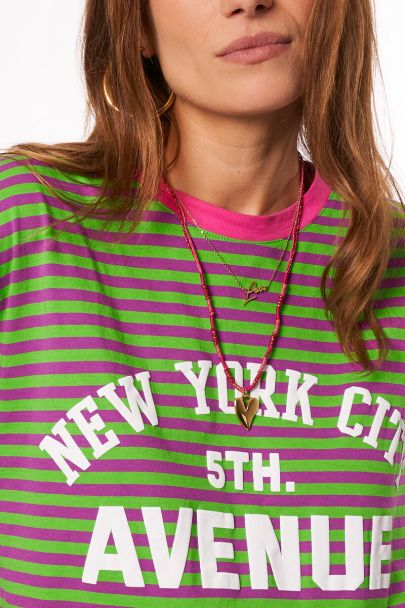 Paars-groen gestreept T-shirt "5th avenue"