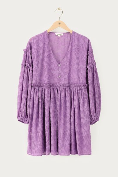 Purple jacquard dress with ruffles