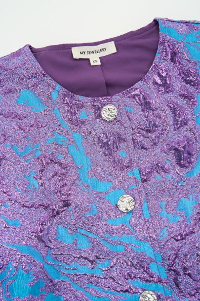 Lila Jacquard-Oberteil mit kurzen Puffärmeln