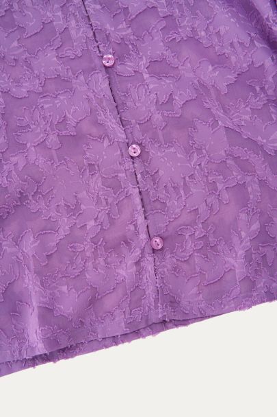 Lila jacquard top met korte pofmouwen