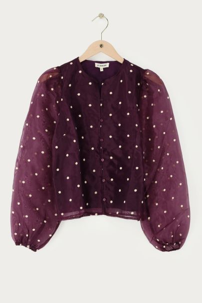 Blouse en mesh violet &agrave; pois beiges