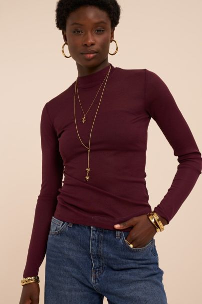 Paarse mesh top met col