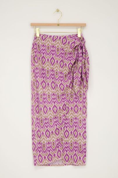 Paarse midi rok met overslag en aztec print