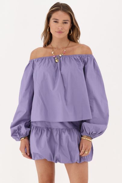 Paarse off-shoulder top met ballon mouwen