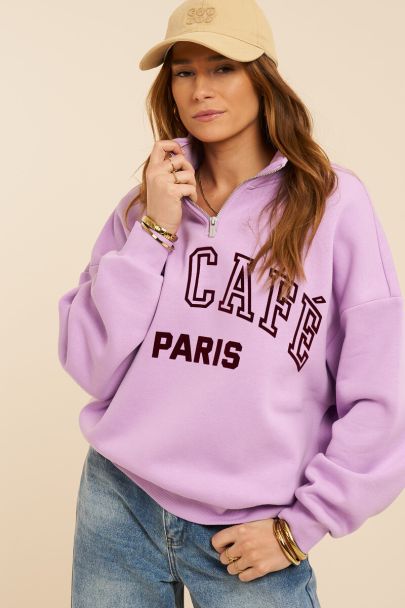 Purple sweatshirt with zip "Le cafe paris"