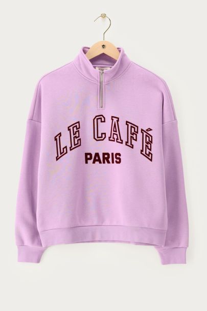 Purple sweatshirt with zip "Le cafe paris"