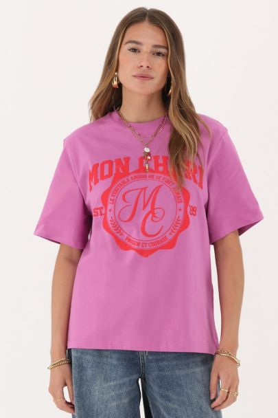 Paars T-shirt 'Mon chéri'