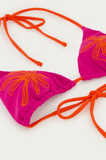 Paarse triangle bikini top met embroidery