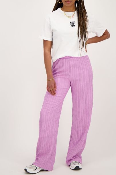 Paarse wide leg crinkle broek