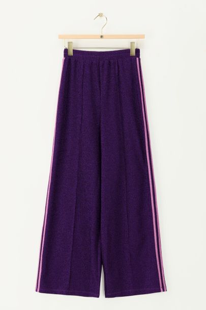 Lilafarbene Lurex-Hose mit weitem Bein und Streifen