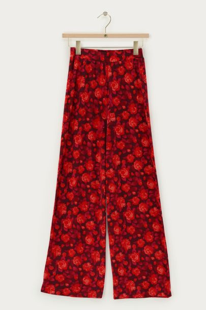 Pantalon large violet avec imprimé rose