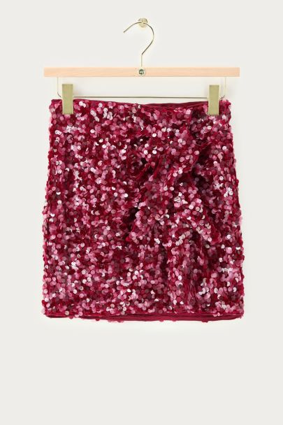 Paarse wrap rok met strik en pailletten