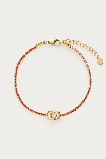 Rood koord armband met dubbele cirkel