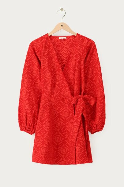 Red jacquard dress with sunflowers