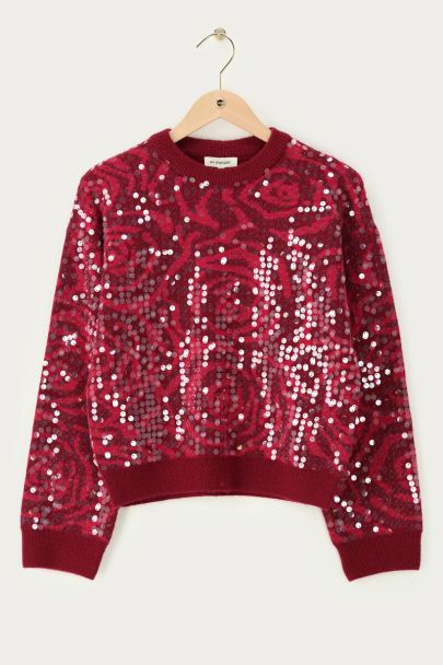 Pull en jacquard rouge avec paillettes