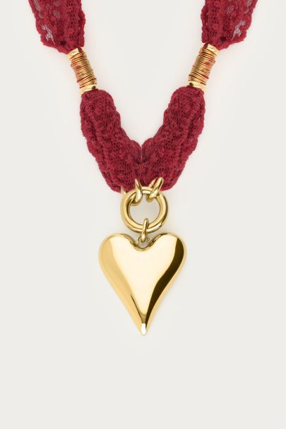 Burgundy ketting met kant en hartje