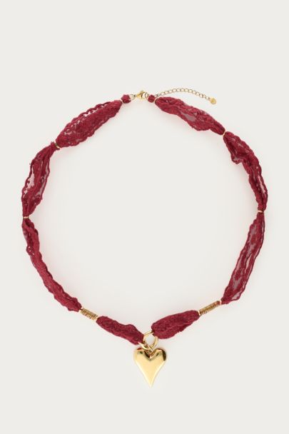 Burgundy ketting met kant en hartje