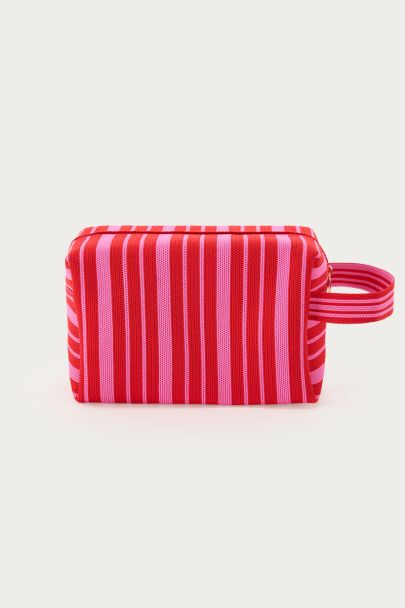 Red toiletry bag with pink stripes | My Jewellery