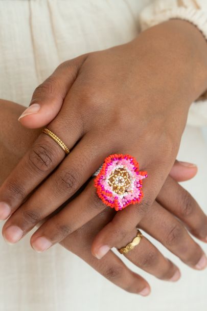 Ring met dubbele miyuki bloem