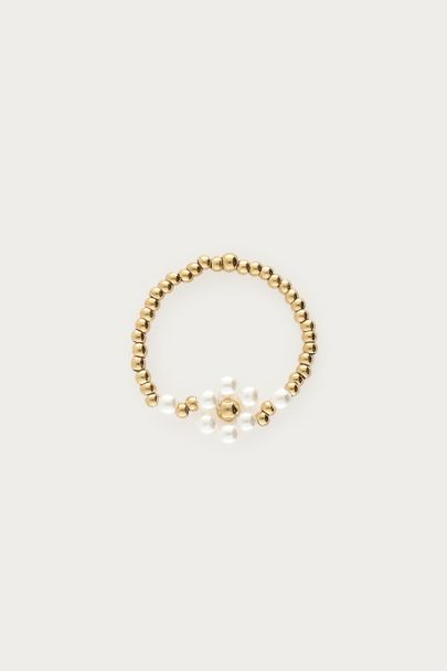 Stretch ring met imitatieparel bloem
