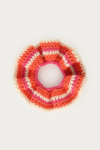 Scrunchie crochet oranje & roze 