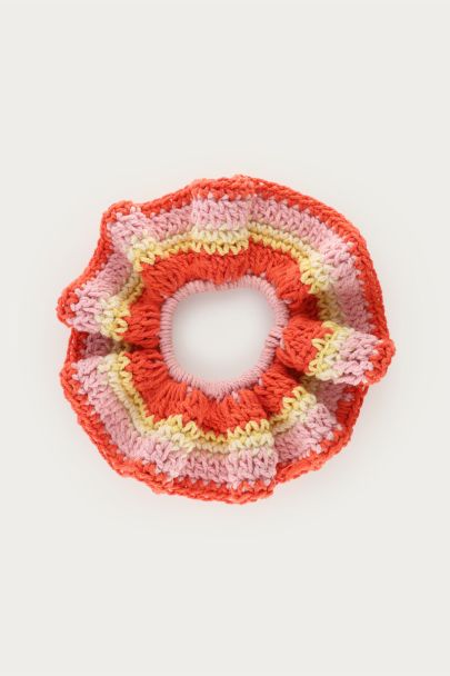 Scrunchie crochet pastel oranje & roze 
