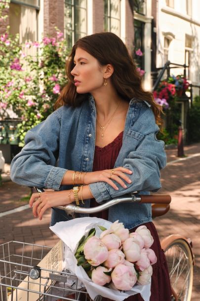 Blauwe denim blouse met borstzak