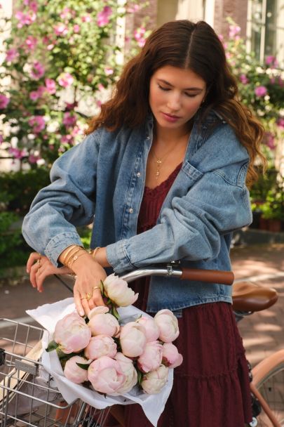 Blauwe denim blouse met borstzak