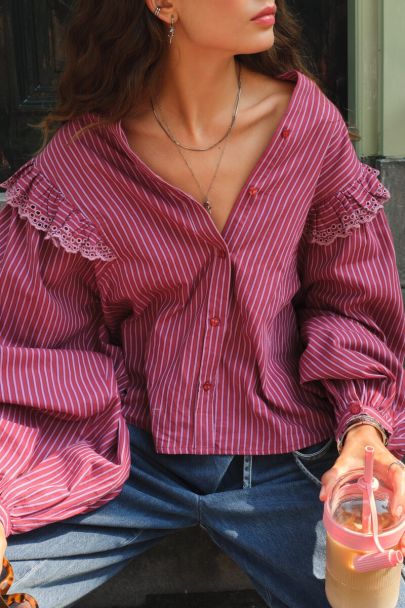 Dark red blouse with stripes and embroidery