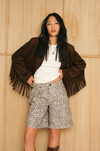 Brown western blazer with fringes in suede look