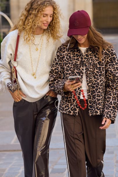 Panterprint jas met corduroy kraag